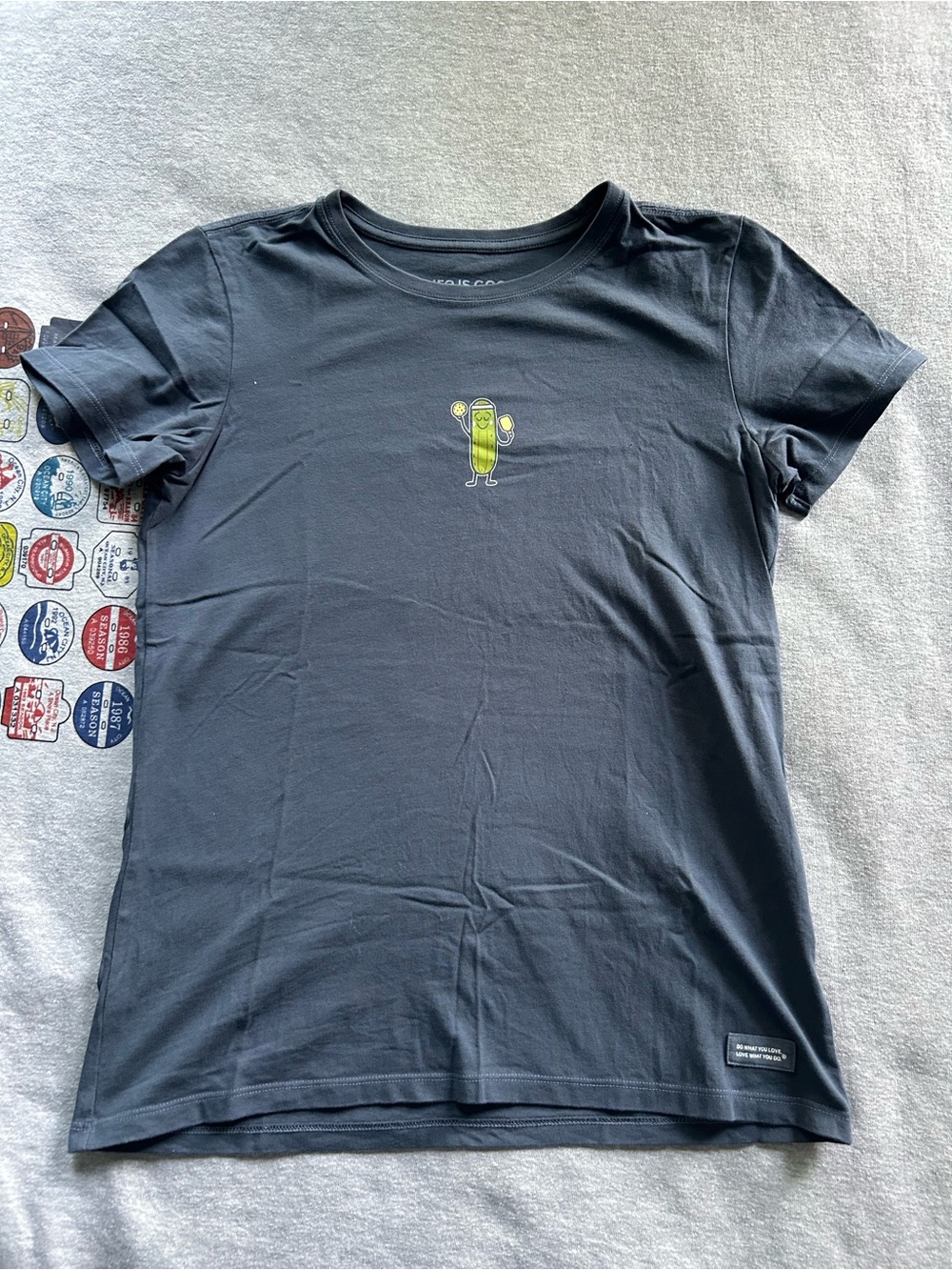 Life is Good Dark Blue T-Shirt with Pickle Graphic